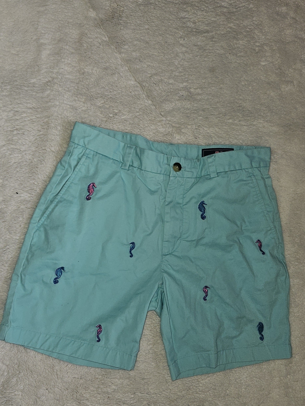 Vineyard Vines Aqua Embroidered Seahorse Flat Front Shorts